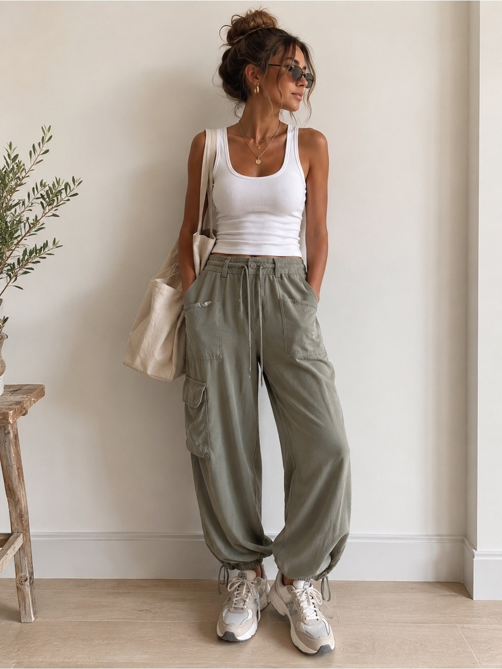 Sincerely Jules Sage Green Utility Cargo Pants Tencel Rayon Gorpcore Relaxed Fit - Picture 1 of 10